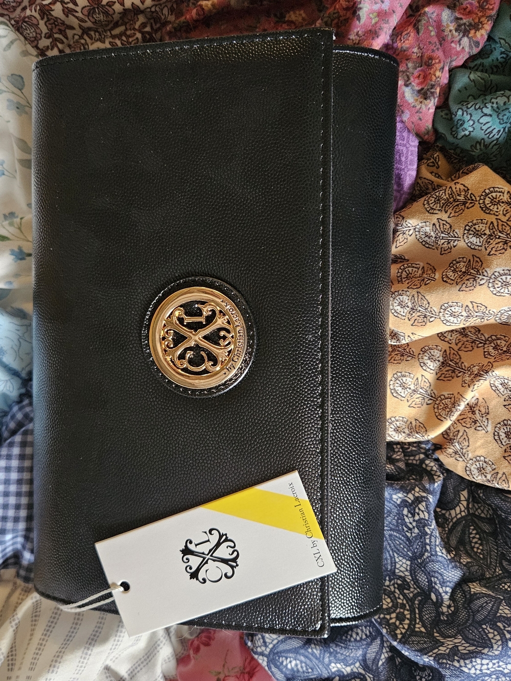 CXL Black Leather Shoulder Bag with Gold Logo